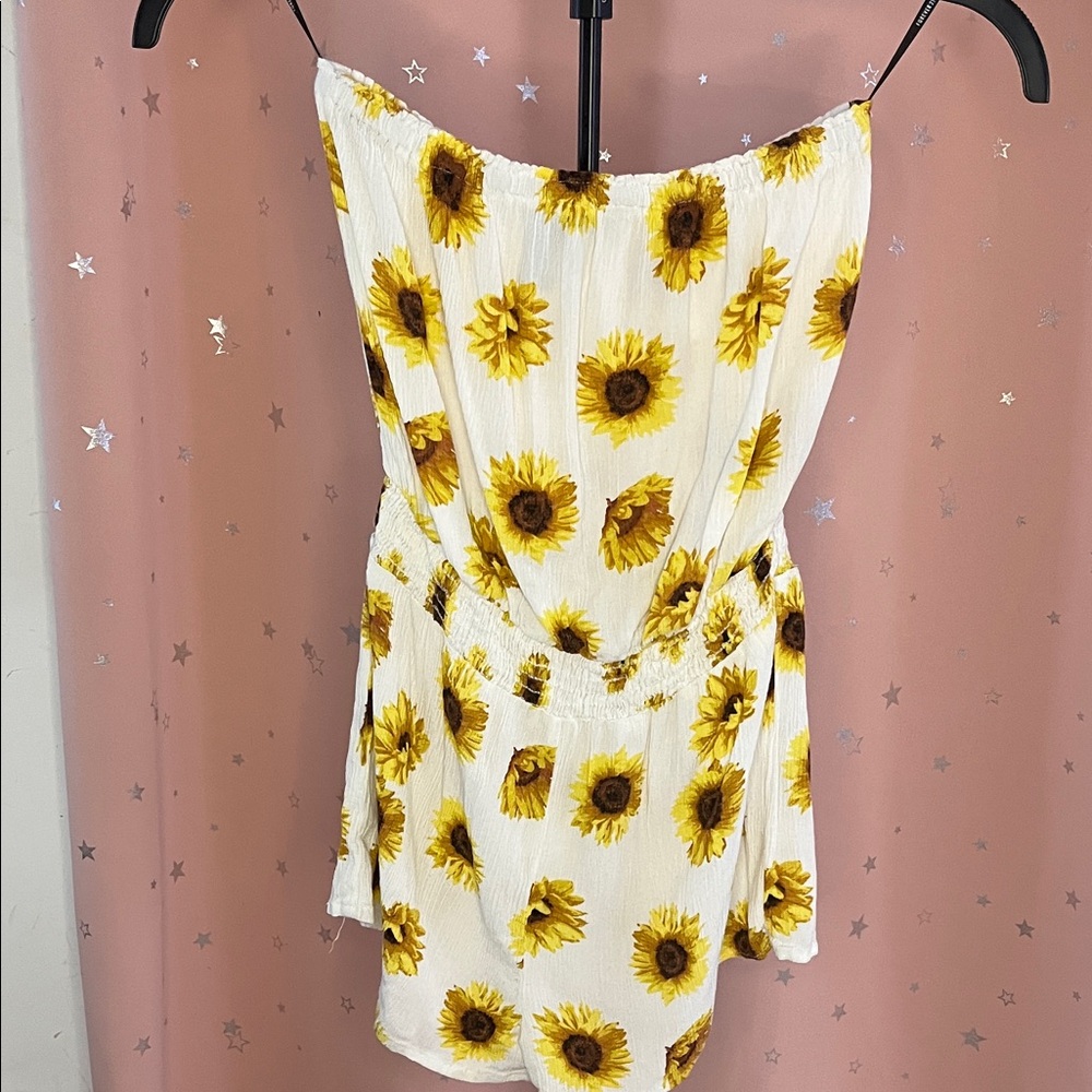 Forever 21 White Romper With Sunflower Pattern